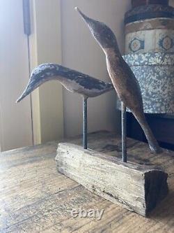Primitive Decoy Shore birds Wooden Folk Art carved with old paint