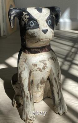 Primitive Farmhouse Rustic Hand Carved Mini Wood Dog Sculpture Folk Art Decor