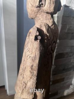 Primitive Folk Art Hand Carved Wood Antique Man Monk Statue Sculpture 25.5 in