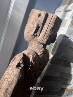 Primitive Folk Art Hand Carved Wood Antique Man Monk Statue Sculpture 25.5 in