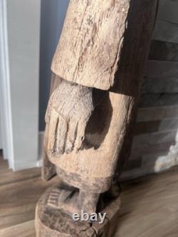 Primitive Folk Art Hand Carved Wood Antique Man Monk Statue Sculpture 25.5 in