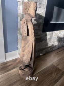 Primitive Folk Art Hand Carved Wood Antique Man Monk Statue Sculpture 25.5 in