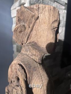 Primitive Folk Art Hand Carved Wood Antique Man Monk Statue Sculpture 25.5 in