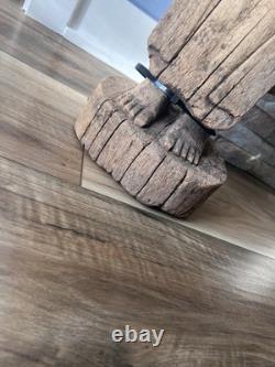 Primitive Folk Art Hand Carved Wood Antique Man Monk Statue Sculpture 25.5 in