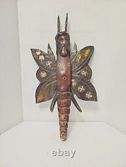 Primitive Folk Art Mothman wood sculpture