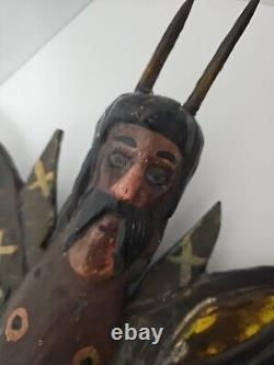 Primitive Folk Art Mothman wood sculpture