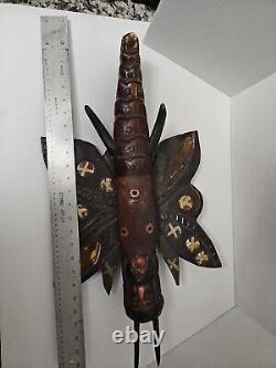 Primitive Folk Art Mothman wood sculpture