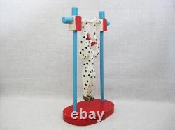 Primitive Folk Art Toy Clown Swinging Figure Wood Carving, Vintage Circus Theme