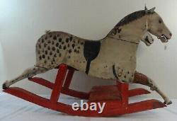 Primitive Folky Child's Rocker Carved Wood Horses in Original Paint Ca. 1900