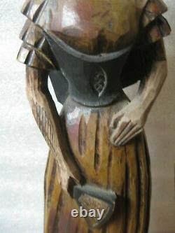 Primitive-Style Folk Art Statues Spanish Matador Senorita Hand Carved Polychrome