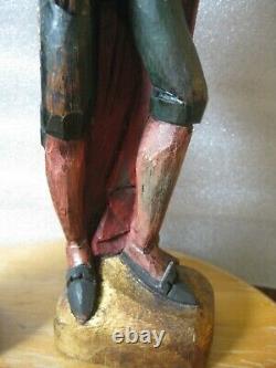 Primitive-Style Folk Art Statues Spanish Matador Senorita Hand Carved Polychrome
