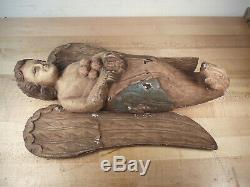 Primitive Vintage Folk Art Carved Wooden Angel Signed N