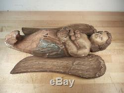 Primitive Vintage Folk Art Carved Wooden Angel Signed N