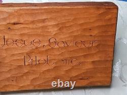 Primitive Wood Carved MAN AT SEA Boat Ship's Wheel Waves Signed Folk Art 8x6
