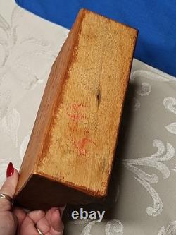 Primitive Wood Carved MAN AT SEA Boat Ship's Wheel Waves Signed Folk Art 8x6