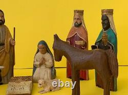 Puerto Rico Folk Art Domingo Orta Jr. Hand Carved Wood Nativity Set