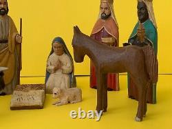 Puerto Rico Folk Art Domingo Orta Jr. Hand Carved Wood Nativity Set