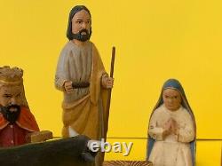 Puerto Rico Folk Art Domingo Orta Jr. Hand Carved Wood Nativity Set