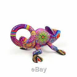 Purple Chameleon Oaxacan Alebrije Wood Carving Mexican Folk Art Sculpture