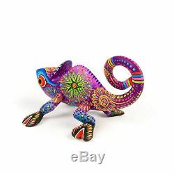 Purple Chameleon Oaxacan Alebrije Wood Carving Mexican Folk Art Sculpture