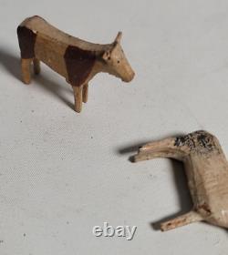 Putz Style Animals Carved Wood American Folk Art Early Paint Horse Bull Sheep