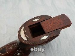 Quality Original 1800's Inlaid & Carved Wood Folk Art Shoe Pocket Snuff box