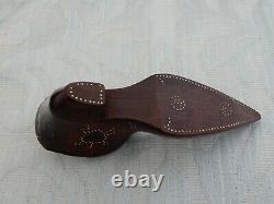 Quality Original 1800's Inlaid & Carved Wood Folk Art Shoe Pocket Snuff box