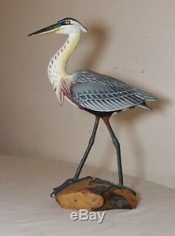 Quality vintage hand carved wood folk art shore-bird duck decoy sculpture statue