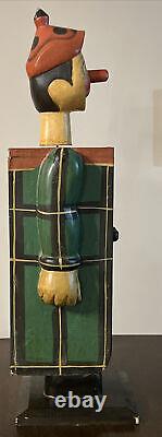 RARE 1920's Pinocchio Clown Hand Carved Wood Folk Art Statue cabinet 25 Green