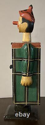 RARE 1920's Pinocchio Clown Hand Carved Wood Folk Art Statue cabinet 25 Green