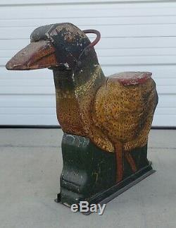 RARE 19Thc Antique Hand Carved Wood Duck Carnival Animal Carousel horse folk art