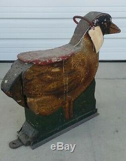 RARE 19Thc Antique Hand Carved Wood Duck Carnival Animal Carousel horse folk art