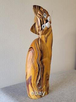 RARE 20 FOLK ART Wood CAT Sculpture Artisan Hand-Carved/Painted KITTY Statue