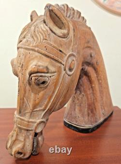 RARE Antique Carved Wood Folk Art Carousel Horse Head Mortise & Tenon Joinery