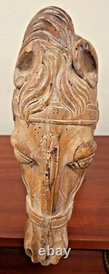 RARE Antique Carved Wood Folk Art Carousel Horse Head Mortise & Tenon Joinery