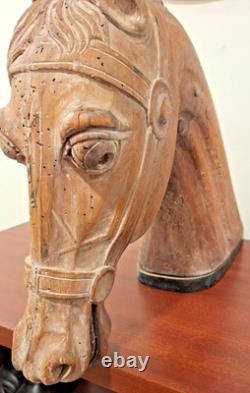 RARE Antique Carved Wood Folk Art Carousel Horse Head Mortise & Tenon Joinery