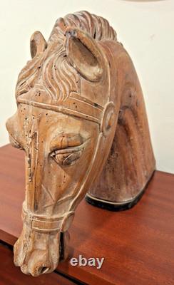 RARE Antique Carved Wood Folk Art Carousel Horse Head Mortise & Tenon Joinery