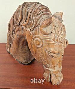 RARE Antique Carved Wood Folk Art Carousel Horse Head Mortise & Tenon Joinery