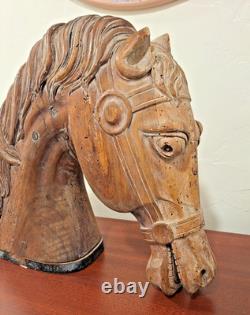 RARE Antique Carved Wood Folk Art Carousel Horse Head Mortise & Tenon Joinery