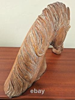 RARE Antique Carved Wood Folk Art Carousel Horse Head Mortise & Tenon Joinery