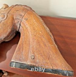 RARE Antique Carved Wood Folk Art Carousel Horse Head Mortise & Tenon Joinery