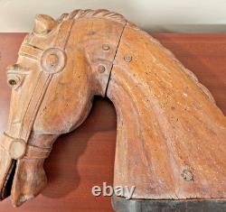 RARE Antique Carved Wood Folk Art Carousel Horse Head Mortise & Tenon Joinery
