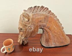 RARE Antique Carved Wood Folk Art Carousel Horse Head Mortise & Tenon Joinery