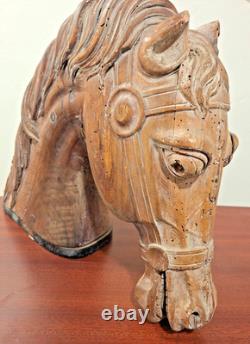 RARE Antique Carved Wood Folk Art Carousel Horse Head Mortise & Tenon Joinery
