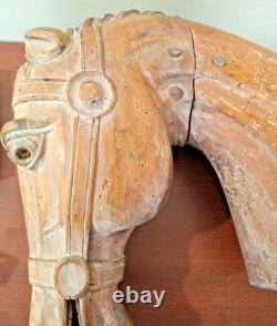 RARE Antique Carved Wood Folk Art Carousel Horse Head Mortise & Tenon Joinery