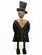 Rare Early 20th C Vint American Folk/tramp Art Man, Withtop Hat Carved Wood Figure
