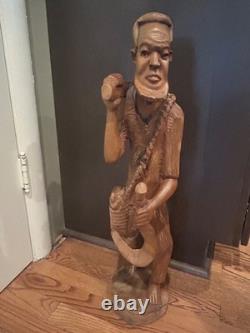 RARE Haitian Worker Man Carved Wood Sculpture Folk Art Masterpiece