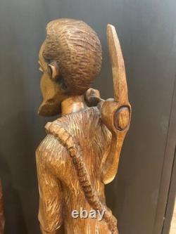 RARE Haitian Worker Man Carved Wood Sculpture Folk Art Masterpiece
