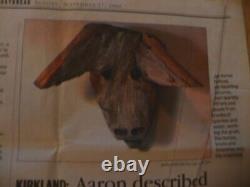 RARE Jesse Aaron Folk Art Hand Carved Wood Bull Sculptor Outsider Art 1971