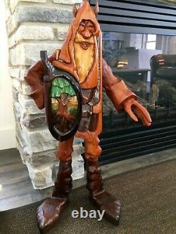 RARE! R. A. PITZ Hand Carved 1980's GIANT 29 Wood VIKING Sculpture with Hidden Box